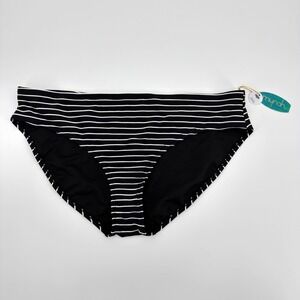 Mynah Womens Plus 24W Black White Striped Medium Coverage Bikini Swim Bottoms